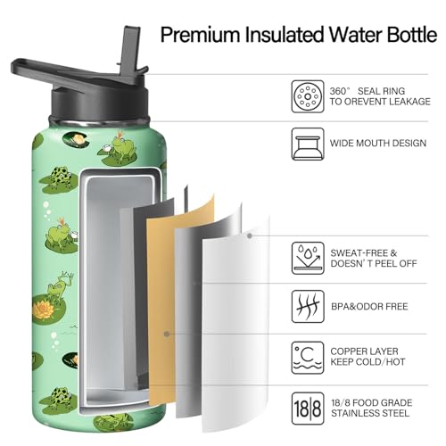 32oz Frog Water Bottle with Handle and Flip Straw