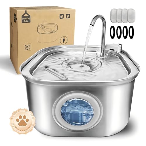 Cat Water Fountain.Stainless Steel Pet Water Dispenser Bowl