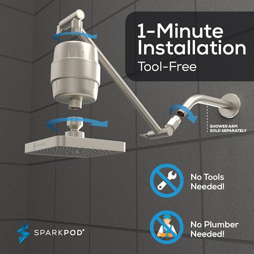 6" High Pressure Rain Shower Head with 23 Stage Filter Capsule & 11 Inch Adjustable Shower Arm Extension