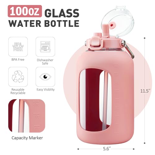 100 oz Glass Water Bottle with Straw