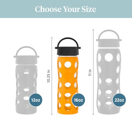 16-Ounce BPA-Free Glass Water Bottle with Classic Cap and Protective Silicone Sleeve, Marigold