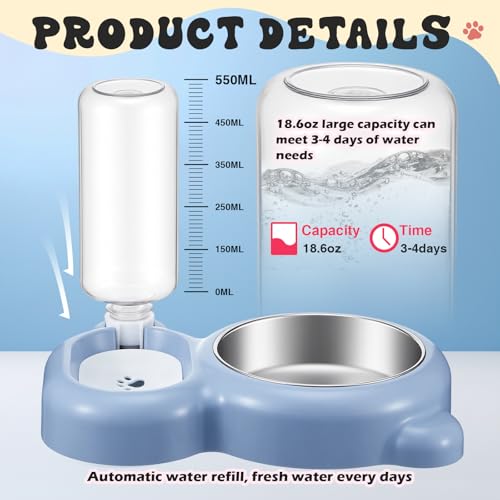Blue Cat Food and Water Bowl and Non (2 Count)