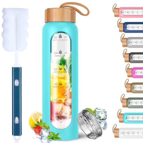 Glass Water Bottles 32 Oz with Silicone Sleeve