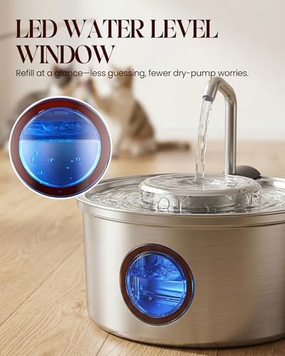 Stainless Steel Cat Water Fountain with Bowl 108oz (108 Fl Oz)