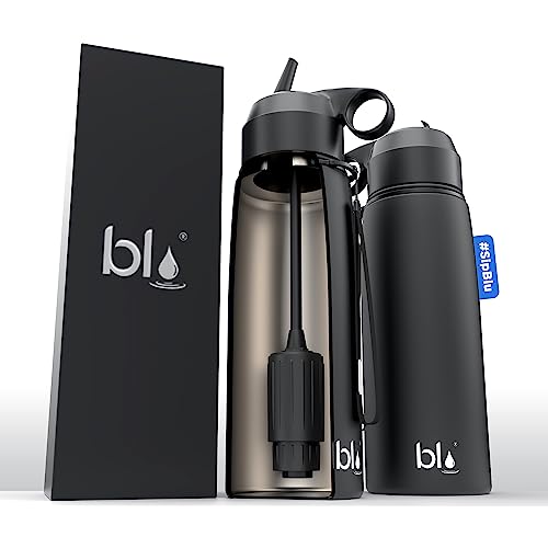 All-in-ONE | Vacuum Insulated Stainless Steel Water Bottle Flask with a Filter (26oz) | Made in The USA | Removes 99.99% contaminants (Regular - Black)