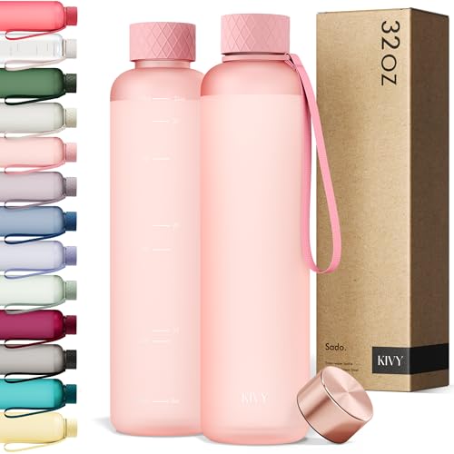 Slim Water Bottle 32oz [Lightweight & Shatterproof] Fits Backpack & Cupholder for Travel