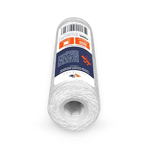 Whole House 5 Micron 10 x 2.5 String Wound Sediment Water Filter Cartridge Replacement Compatible with Well Water Filter WHKF (6 Count)