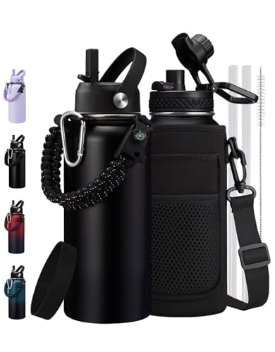 32oz Stainless Steel Water Bottles with Paracord Handle Cold 48H Hot 24H (9 Count)