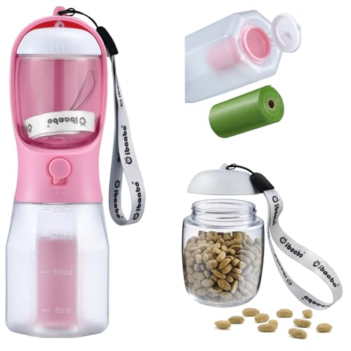 Dog Water Bottle with Food Container & Poop Bag Holder & Filter