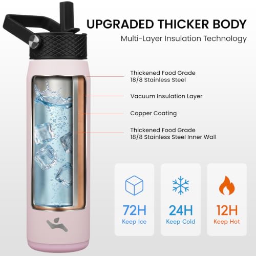 25 oz Insulated Stainless Steel Water Bottle with 3 Lids