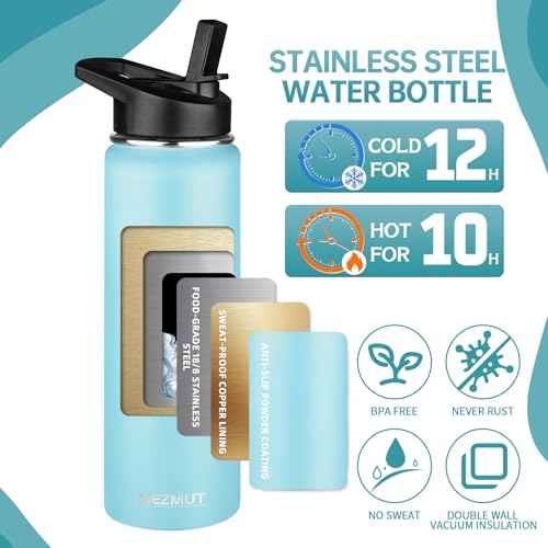 24oz Sports Insulated Water Bottle for School with 2 Lids (24 Count)
