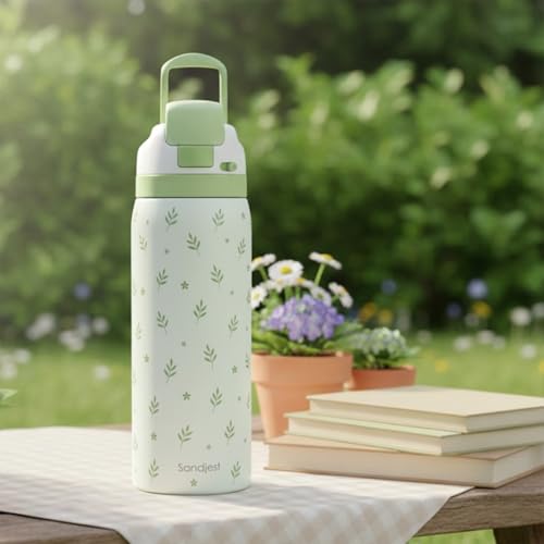 Botanical Insulated Stainless Steel Water Bottle with Straw for Sports and Travel