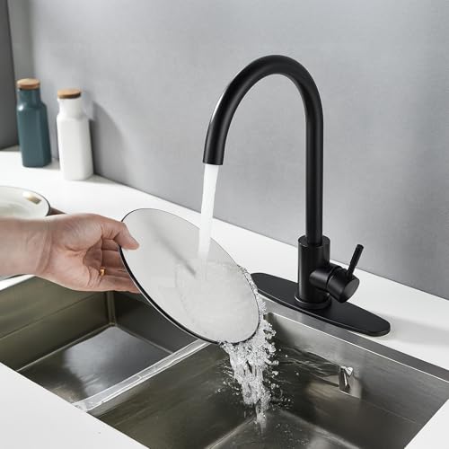 Single Handle High Arc Matte Black Kitchen Faucet Stainless Steel Commercial Single Hole Kitchen Sink Faucet
