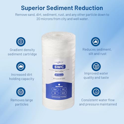 20 Micron 10" x 4.5" Whole House String Wound Water Filter Cartridge 3 Pack (3 Count)