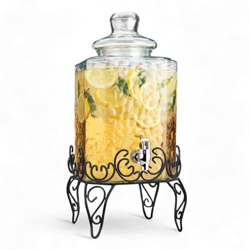 2.5 Gallon Classic Hammered Glass Beverage Dispenser with Elegant Stand