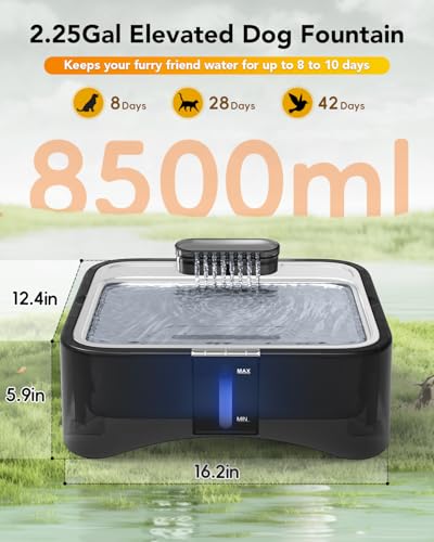 8.5L Elevated Dog Water Fountain with 4 Heights Adjustable