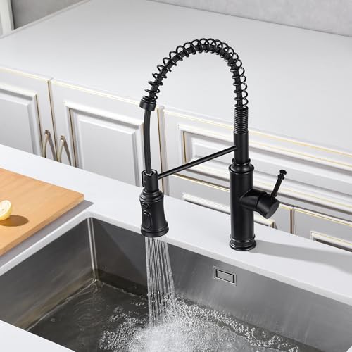 Pull Out Spring Sprayer Kitchen Sink Faucet with 360° Rotating Spout and Single Level Handle