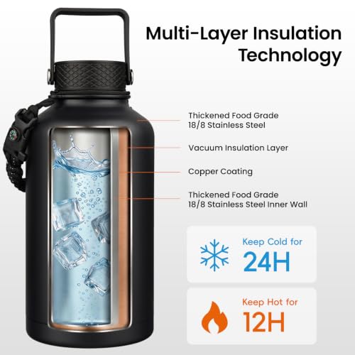 64 oz Insulated Stainless Steel Water Bottle Jug with Handle