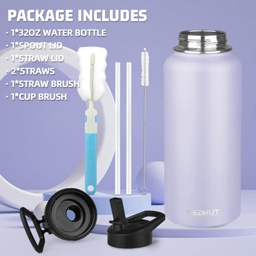 32oz Metal Sports Insulated Water Bottle with 2 Lids