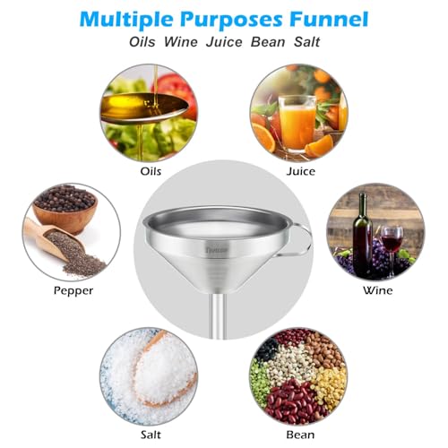 5 Inch Stainless Steel Funnel with Strainer and 200 Fine Mesh Filter (100 Count)