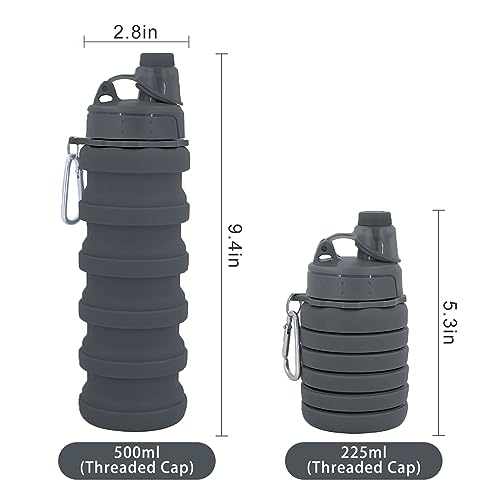 Collapsible Water Bottles Three Pack Travel Sports Portable Sport Water Bottle comes with mountaineering Buckle 500ml silicone Water (3 Count)