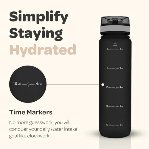 Motivational Water Bottle with Time Marker & Fruit Infuser 17 oz