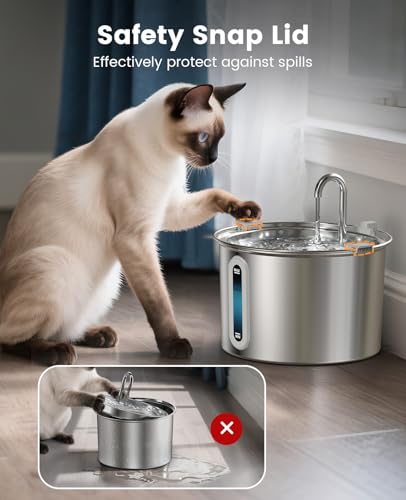 2L Stainless Steel Cat Water Fountain with Snap