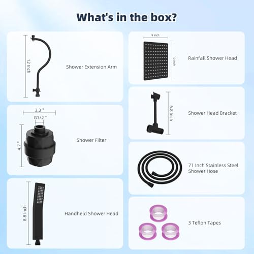 All Metal 10'' Filtered Rainfall Shower Head Combo