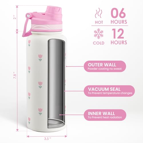 Tulip Stainless Steel Water Bottle with Strap 32oz