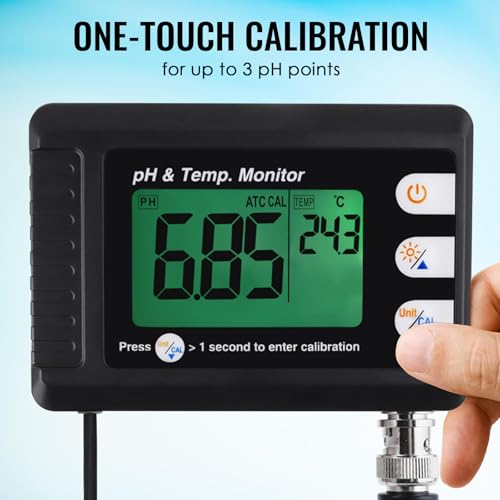 Digital pH & Temperature Water Monitor with Large LCD Display