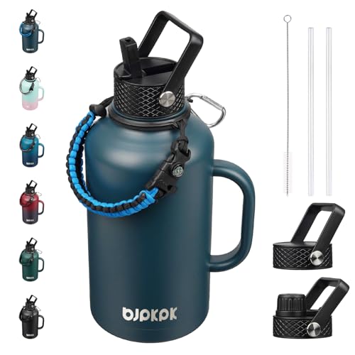64oz Insulated Water Bottle with Straw Lid Large Stainless Steel Jug