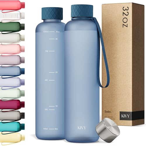 Slim Water Bottle 32oz [Lightweight & Shatterproof] Fits Backpack & Cupholder for Travel