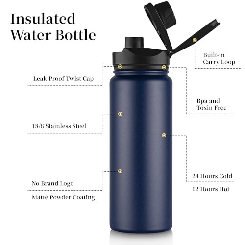 24 oz Insulated Water Bottle Bulk 8 Pack (8 Count)