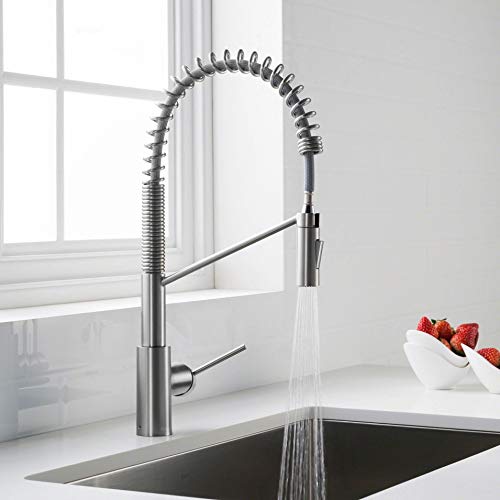 Oletto Commercial Style Single Handle Pull Down Kitchen Faucet with QuickDock Top Mount Installation Assembly in Chrome
