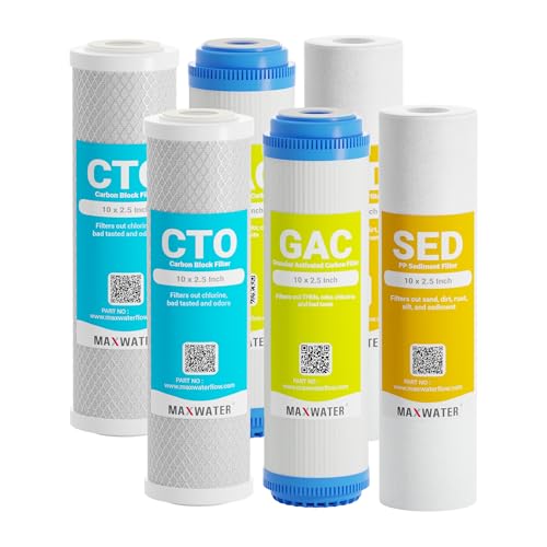 5 Micron Replacement 10 x 2.5 inch Filter Cartridge Set For Standard RO Reverse Osmosis Water Filter Systems (6 Count)