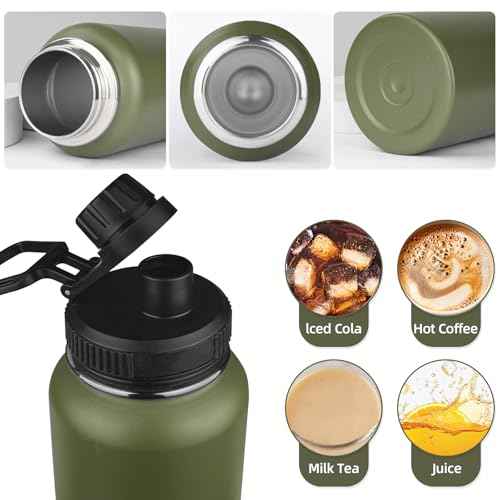 32oz Metal Sports Insulated Water Bottle with 2 Lids