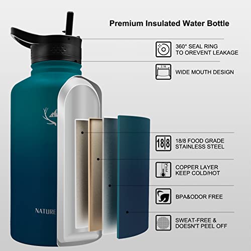 64 oz Insulated Water Bottle with Carrier Bag & 3 Lids