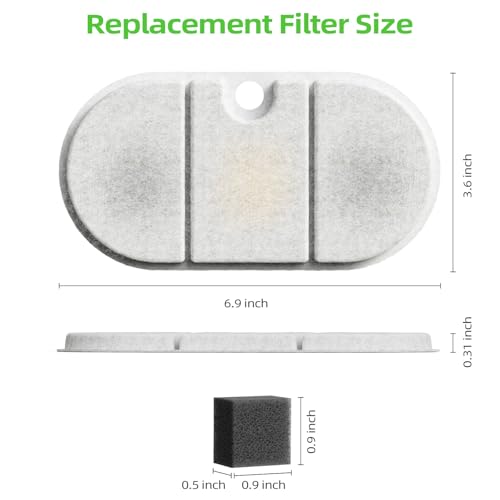 Cat Water Fountain Replacement Filters 71oz 2.1L Capsule 8 Pack + 8 Sponges (16 Count)