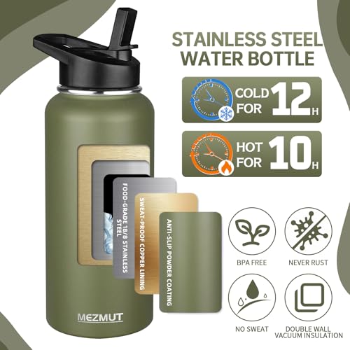 32oz Metal Sports Insulated Water Bottle with 2 Lids