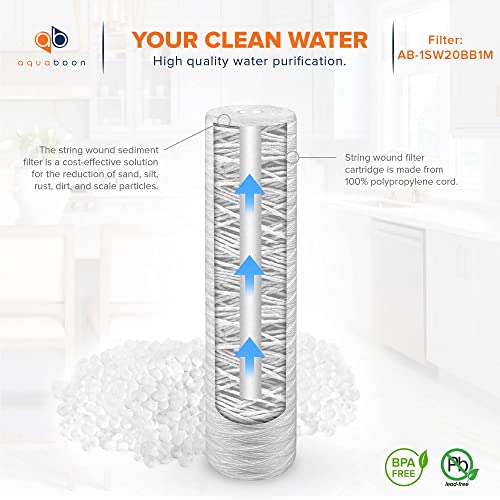 1 Micron Whole House 20" x 4.5" String Wound Water Filter Replacement Cartridge for Well Water Compatible with SWC (10 Count)