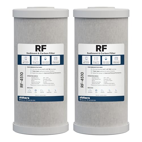 5 Micron 10” x 4.5” Whole House Radial Flow Heavy Duty Sediment and Carbon Water Filter Replacement Cartridge for GE FXHTC
