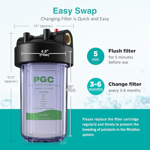 5 Micron 10" x 4.5" PGC Sediment Carbon Whole House Water Filter Cartridge (4 Count)