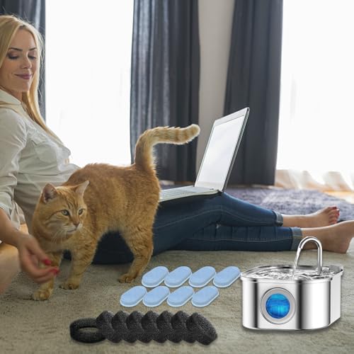 8 Pack Filters+8 Sponges for Stainless Steel Pet Fountain Compatible with Tomxcute 108oz