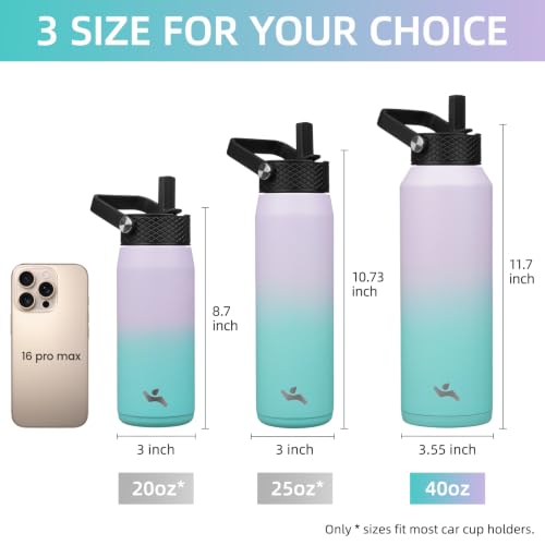 40 oz Insulated Stainless Steel Water Bottle with 3 Lids