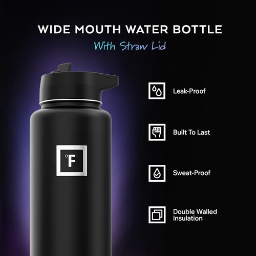 40 oz Wide Mouth Water Bottle with 3 Lids