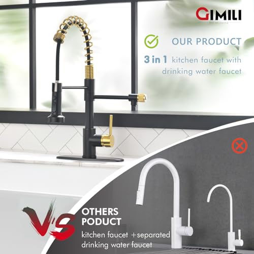 Black and Gold Drinking Water Faucet 3 in 1 Commercial Pull