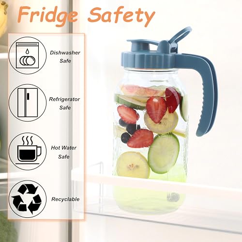 Mason Jar Pitcher 2 Quart With Pour Spout Lids 2 Pack 64 Oz Wide Mouth Water Pitcher Airtight And Leakproof Glass Carafe With Handle And Flip Cap For Milk (2 Count)