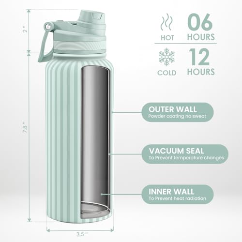 Stripe Stainless Steel Water Bottle with Strap 32oz
