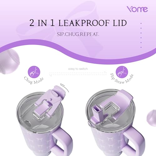 40oz Elegant Purple Bow Tumbler with Handle and Flip Straw