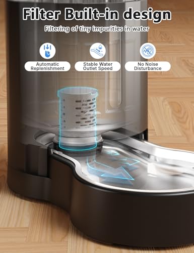 Cat Water Dispenser with Filter and Stainless Steel Bowl